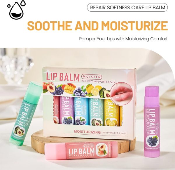 ⁦Fruit Flavored Natural Lip Balm Set Long Lasting Anti-Chapping Moisturizers for Winter Lip Care for Dry Cracked Lips (6 Pack)⁩ - الصورة ⁦2⁩