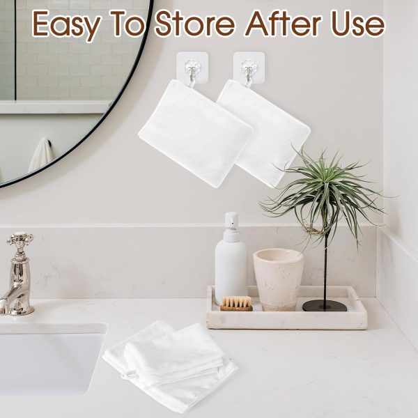 ⁦Qichan 10 Pcs Facial Mitts, 15 x 21cm Soft Bamboo Fiber Wash Mitts Body and Face, Reusable Makeup Remover Gloves, White Microfibre Face Cloth for Bath & SPA⁩ - الصورة ⁦4⁩