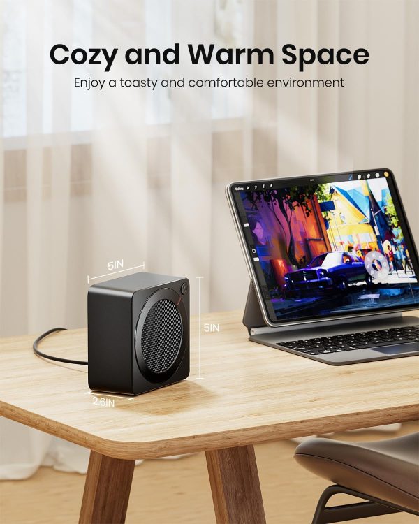 ⁦Gaiatop Mini Space Heater, Lightweight PTC Ceramic Fast Heating 500W Energy Efficient for Indoor Use, Overheating & 45° Tip-Over Protection, Portable Desk Electric Heaters for Office Home Black⁩ - الصورة ⁦3⁩