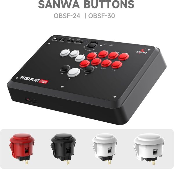 ⁦MAYFLASH F500 FLAT Elite Fight Stick All Button Arcade Leverless Controller with Sanwa OBSF buttons for PS4, PC, Xbox Series S/X, Switch, Steam Deck, macOS, Android, Raspberry Pi and more⁩ - الصورة ⁦6⁩