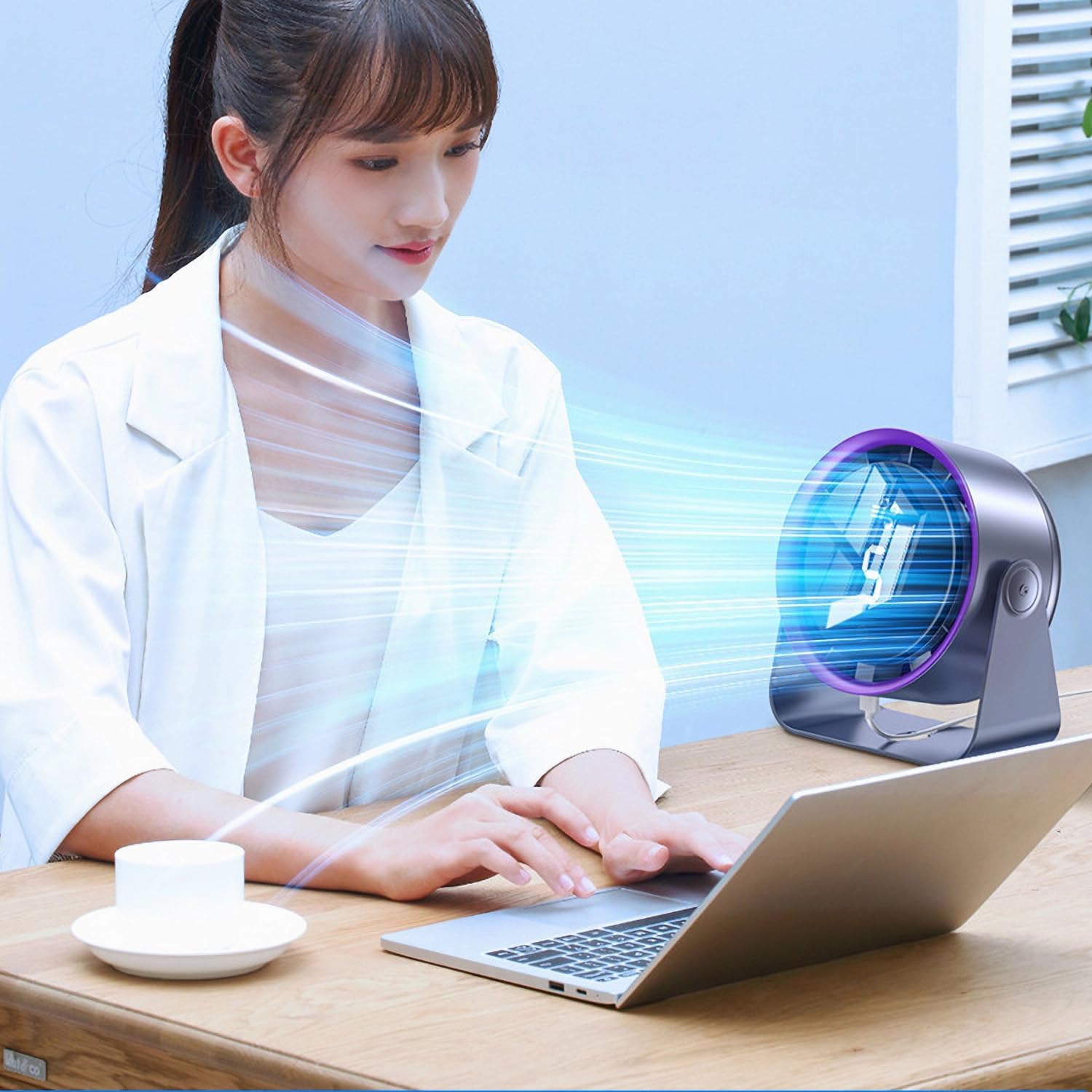 KRCIQMV Table Wall Ceiling Fan 1800mAh USB Rechargeable - 5-Speed Hands-Free Cooktop Cooler, Oil-Proof ABS, 180° Tilt, Purple Desk Fan for Office Home 4 KRCIQMV Table Wall Ceiling Fan 1800mAh USB Rechargeable - 5-Speed Hands-Free Cooktop Cooler, Oil-Proof ABS, 180° Tilt, Purple Desk Fan for Office Home - الصورة 4