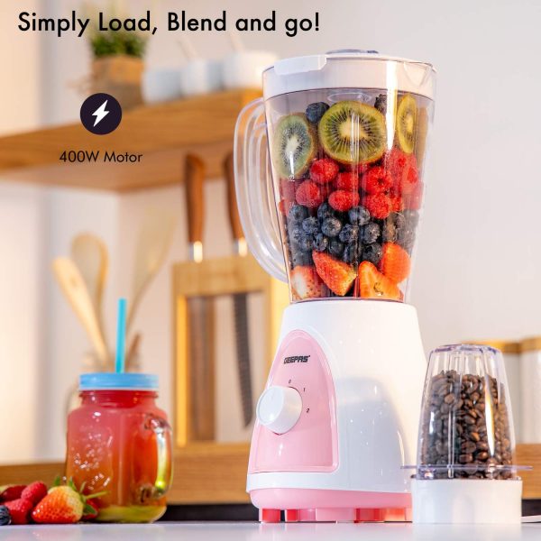 ⁦Geepas Gsb5485 400 Watt 2 In 1 Countertop Blender Blue & White/Pink & White Assorted⁩ - الصورة ⁦4⁩