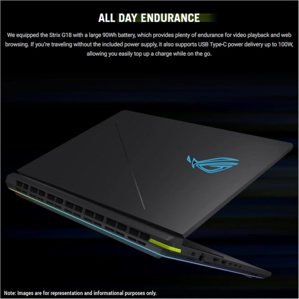 ⁦ASUS ROG Strix G18 Gaming Laptop, Intel Ultra 9-275HX, 32 GB DDR5 RAM, 4 TB PCIe SSD, 18" 2.5K (2560x1600) 240Hz Nebula Display, N-vidia G-Force RTX 5070Ti, 4-Zone RGB Keyboard, W11 Pro, Eclipse Gray⁩ - الصورة ⁦9⁩