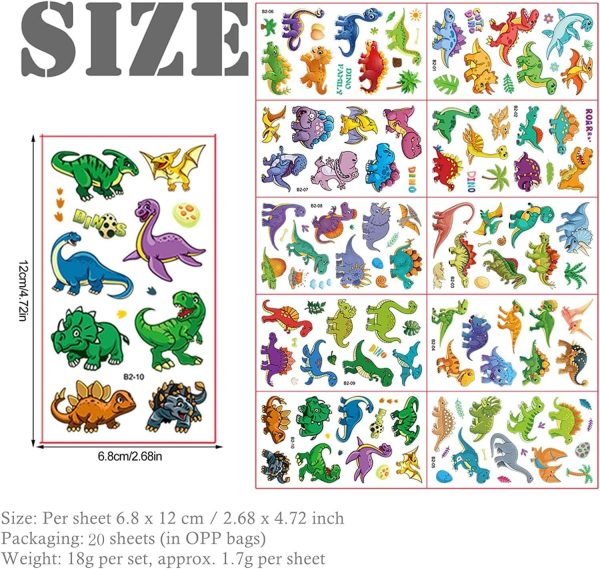 ⁦Dinosaur Temporary Tattoos, Boys Tattoos Waterproof Fake Tattoos Dinosaur Cartoon Tattoo Stickers for Children Party Bag Fillers Kids' Tattoo Pass The Parcel Gifts Dinosaur Party Favours, 20 Sheets⁩ - الصورة ⁦4⁩