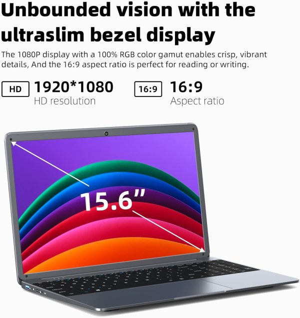 ⁦SGIN 15.6 Inch Laptop Computer, Celeron N5095A Processor, Windows 11 Laptop, DDR4 12GB SSD 512GB, 1920x1080 FHD, 7000mAh, USB 3.2, BT5.0, Type-C, Traditional Laptops for Business Student⁩ - الصورة ⁦3⁩