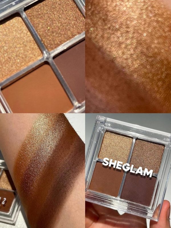 ⁦SHEGLAM Cosmic Crystal Eyeshadow Quad 4-Color Matte Glitter Eyeshadow Palette Rose Gold Warm Peach Brown Long Lasting Ultra Pigmented Smooth Blendable Eyeshadow-Higher Self⁩ - الصورة ⁦4⁩
