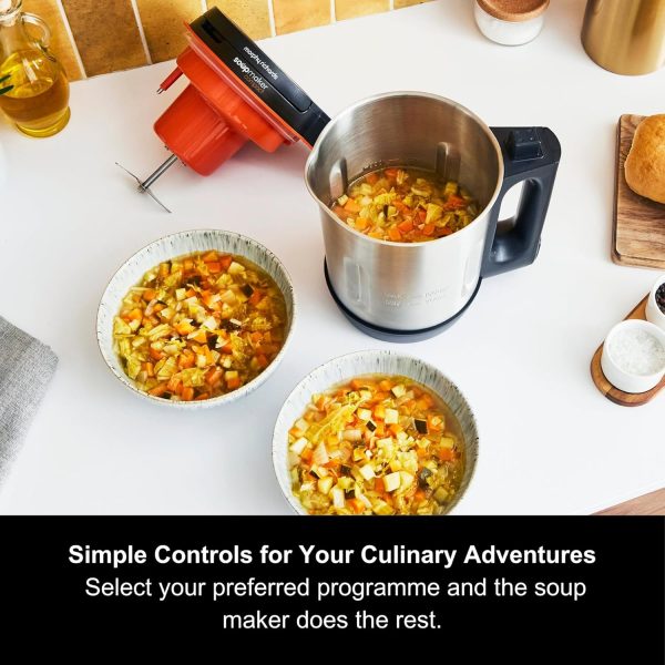 ⁦Morphy Richards Compact Soup Maker, Blend & Cook Smooth & Chunky Soup, Smoothies, Black & Stainless Steel, 1 Litre, 900 W, 501021⁩ - الصورة ⁦5⁩