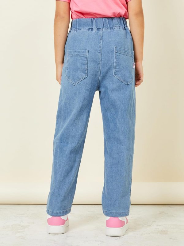 ⁦Styli Girls Pocket Detail Paperbag Waist Jeans⁩ - الصورة ⁦4⁩