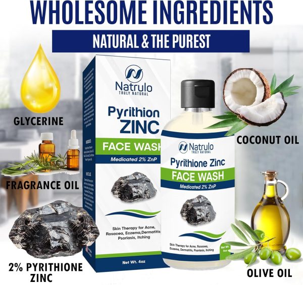 ⁦Pyrithione Zinc Face Wash | 2% ZnP Zinc Soap Skin Therapy Body Cleanser for Acne, Rosacea, Eczema, Dermatitis, Psoriasis, Itching | Cleansing, Calming Facial Wash | Zinc Face & Body Wash Made in USA⁩ - الصورة ⁦5⁩