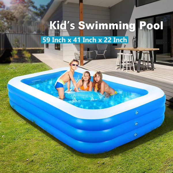 ⁦HI-FINE Inflatable Swimming Pool, Kiddie Pools for Kids, 59 x 42 x 22 inch Swimming Pool for Outdoors, Backyard⁩ - الصورة ⁦2⁩