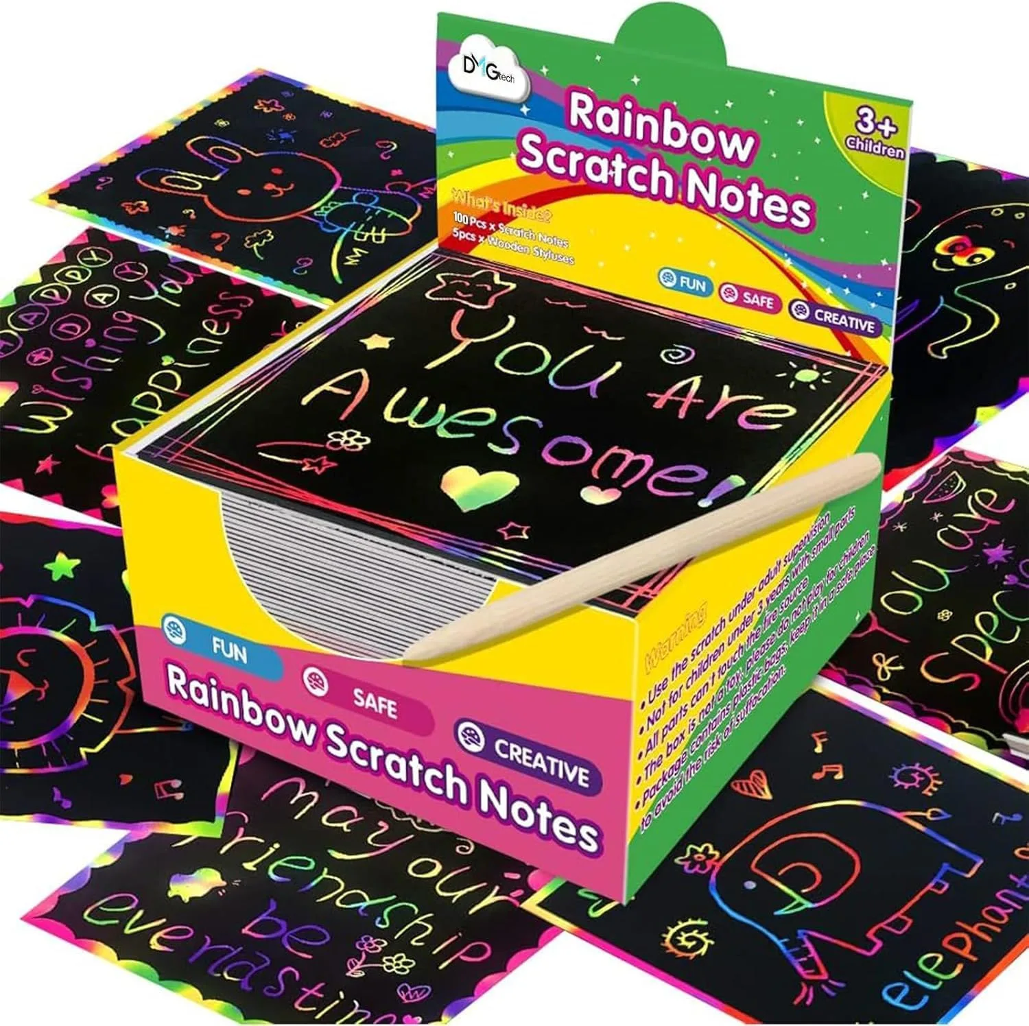 DMG TECH Crafts For Kids, Rainbow Scratch Mini Art Notes, 100 Magic Scratch Paper Note Cards, Arts Crafts DIY Party Favor Supplies for 3-11 Years Girls Boys, Arts and Crafts For Kids