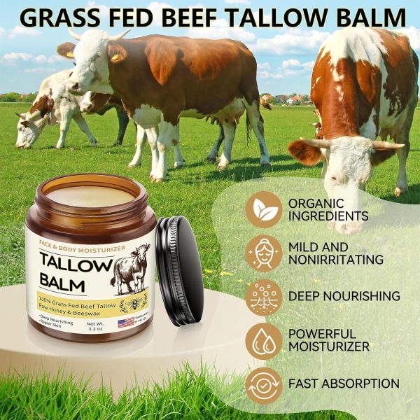 ⁦Veakoo Beef Tallow for Skin, Organic Whipped Tallow and Honey Balm, Grass Fed Beef Tallow Face Moisturizer, Natural Tallow Skin Care Cream Body Butter, Nourish and Soothe Dry Skin⁩ - الصورة ⁦5⁩