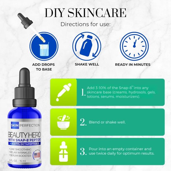 ⁦Skin Perfection Snap 8 Peptide Serum Anti-Aging Serum Booster Expression Line Wrinkles DIY Peptide Mix in any Facial Cream Crow's Feet Under-eye Wrinkle .5 oz⁩ - الصورة ⁦5⁩