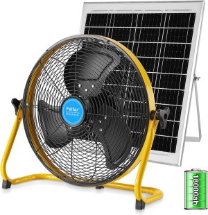 Feltar 16 Inch Portable & Quiet Solar Fan, 12 Speed, 18000mAh Battery, 30W Solar Panel, IPX4 Waterproof, 6-48H Runtime for Camping, Beach, Greenhouse, Dog Kennels etc