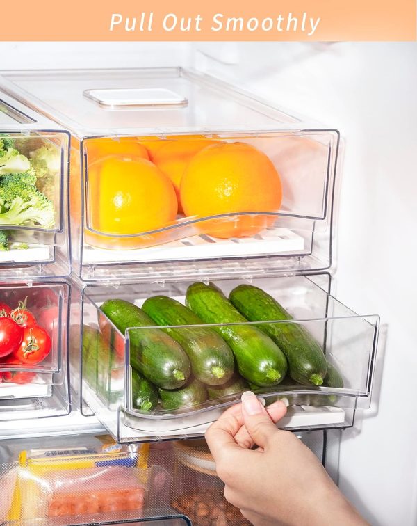⁦2 Pack Fridge Organizer Bins, Clear Stackable Refrigerator Drawers Pull Out, Reusable Food Storage Containers for Kitchen, Freezer, Pantry, Office, Closet, Large Food Fruit&Vegetable Storage as ​Gift⁩ - الصورة ⁦5⁩