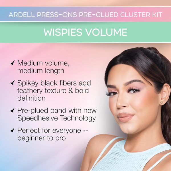 ⁦Ardell Press On Pre-Glued Underlash Eyelash Extensions, Wispies Volume Cluster Lashes Kit, Beginner-Friendly DIY Lash Extension Kit, Assorted Lengths, Mini Pack, 12 Lash Clusters⁩ - الصورة ⁦2⁩