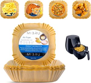 MIBRU Air Fryer Disposable Paper Liners 20x20cm, Non-Stick Air Fryer Liners, Greaseproof and Water-proof, Perfect for Food Basket, Cooking, BBQ, Baking in Microwave, Toaster Oven, Brown 100pcs