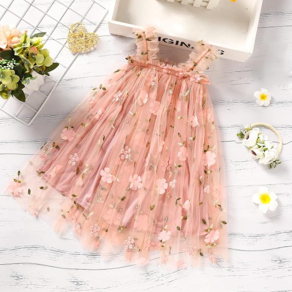 ⁦Azonee Toddler Baby Girl Romper Dress Infant Tulle Flower Dresses Little Girls Sleeveless Sundress, Princess Lace Clothes, With Flower Headband Summer Outfit 12M-18M⁩ - الصورة ⁦2⁩