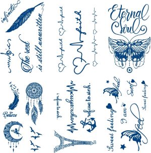 LEOARS Semi-permanent English Words Temporary Tattoos, 6-Sheet 2 Weeks Long Last Waterproof Eglish Tattoos,Plant-Based Ink Tattoos Sticker for Adult Children