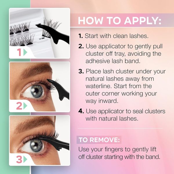⁦Ardell Press On Pre-Glued Underlash Eyelash Extensions, Wispies Volume Cluster Lashes Kit, Beginner-Friendly DIY Lash Extension Kit, Assorted Lengths, Mini Pack, 12 Lash Clusters⁩ - الصورة ⁦5⁩