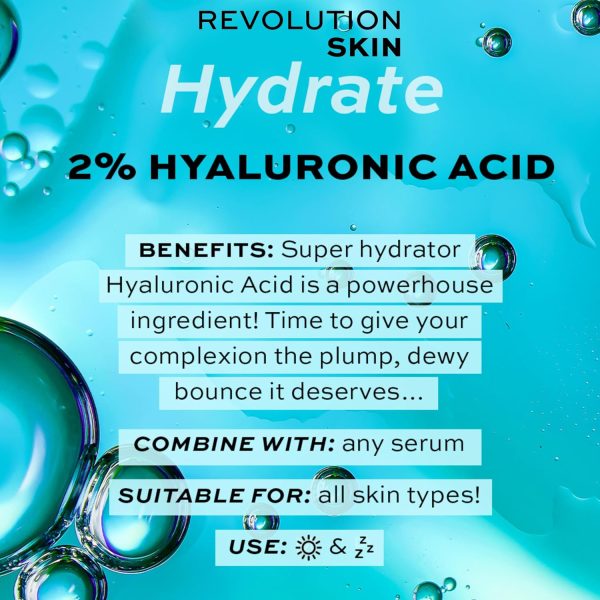 ⁦Revolution Skincare London Beauty Hyaluronic Acid Serum, Plumps, Softens and Hydrates Skin, 2% Solution, Lightweight Face Fragrance Free, 30 ml⁩ - الصورة ⁦3⁩