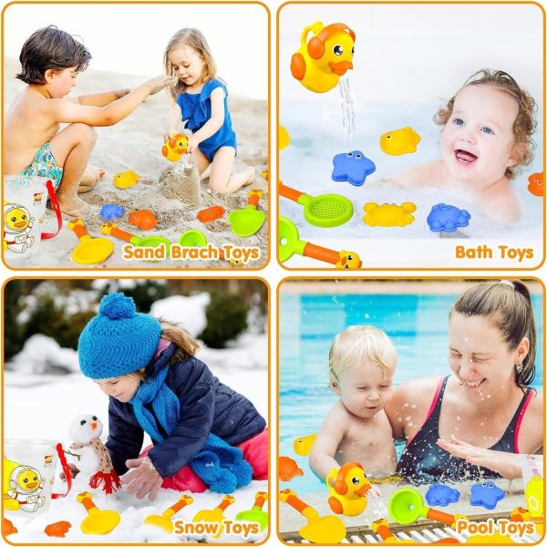 ⁦14Pcs Beach Toys Set for Kids, Play Sand Toys for Toddlers, Cute Yellow Duck Sandbox Toy Outdoor Fun Sand Tools with Bucket and Spade Watering Cans Shovels, Rakes, Molds, Summer Beach Games for Kids⁩ - الصورة ⁦4⁩