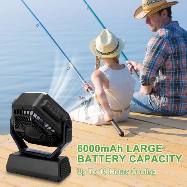 ⁦KASTWAVE Portable Fan Rechargeable, 6000mAh Battery Operated Fan with LED Lantern, 270°Head Rotation, 3 Speed USB Camping Fan with Hanging Hook for Travel Tent Fishing Car RV⁩ - الصورة ⁦5⁩