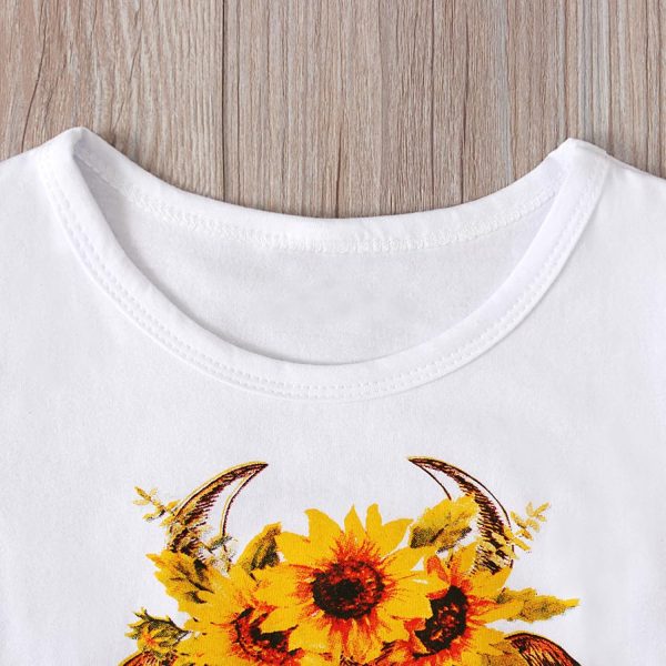 ⁦Toddler Girls Summer Set Tassel Tops Sunflowers Print Trousers Flared Trousers Set Casual Wear Outfits 6 Years Children's Clothing Set Girls⁩ - الصورة ⁦2⁩