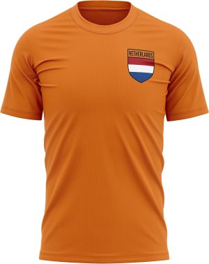 Netherlands Football Shirt Retro - Mens Holland Flag Badge T Shirt - Football European Country 2021 2020 Supporters Black Orange 1905 Tee Him - Holland Dutch Tournament Footy Soccer Top
