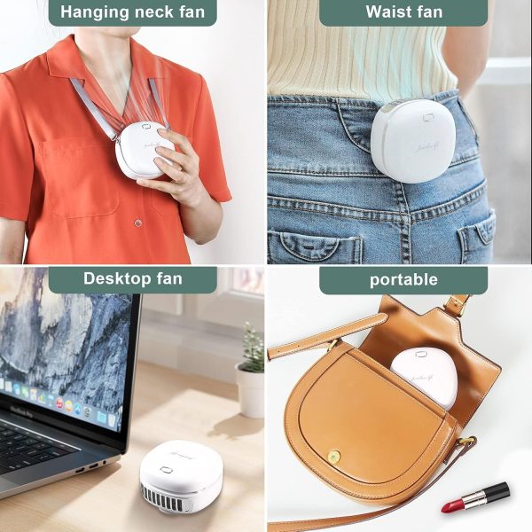 ⁦Mini Necklace Fan, Mini Handheld Fan with Lanyard Compact Travel Fan Lanyard Fan Wearable Fan Personal Necklace Fan Mini Cooling Fan Mobile Fan for Kids Woman Camping Outdoor Home Office Travel⁩ - الصورة ⁦4⁩