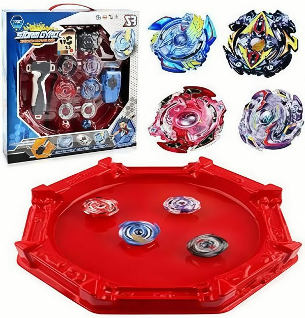 ⁦ALMEKAQUZ Battling Gyros Starter Set, 4-Piece Metal Fusion Fighting Gyro With 2 Two Way Launchers Grip Starter, Launchers Combat Battling Game, for Kids Boys Children Birthday Party Gift Idea.⁩ - الصورة ⁦2⁩