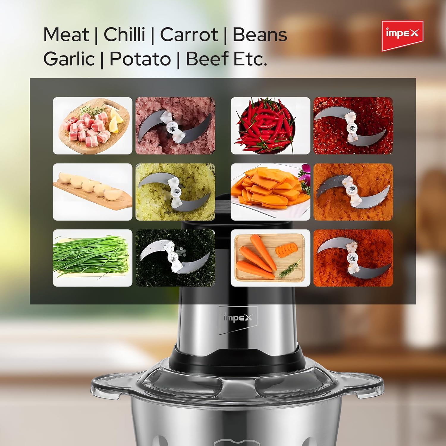 Impex Electric Food Chopper 3Ltr Food Processor Blender 400W, 3Speed Adjustable, Meat Grinder, Stainless Steel Body And 6Pcs Blade,Multi Food Chopper For Meat,Vegetables,Fruits,Nuts -2Years Warranty 6 Impex Electric Food Chopper 3Ltr Food Processor Blender 400W, 3Speed Adjustable, Meat Grinder, Stainless Steel Body And 6Pcs Blade,Multi Food Chopper For Meat,Vegetables,Fruits,Nuts -2Years Warranty - الصورة 6