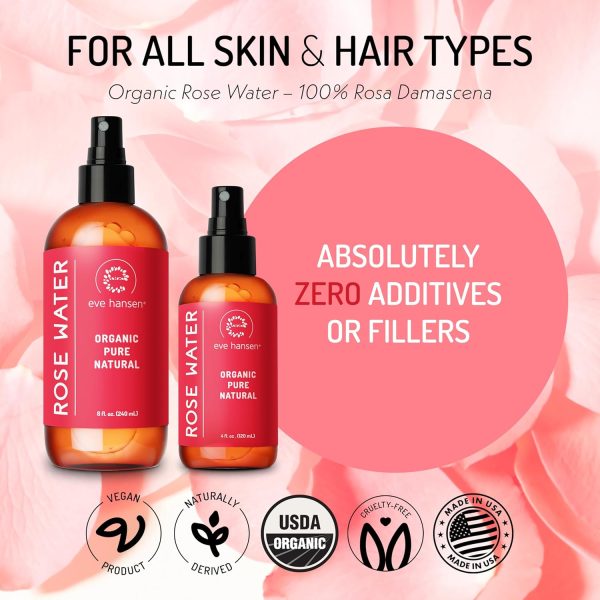 ⁦(240ml) - Eve Hansen Organic Rose Water Spray for Face HUGE 240ml Moroccan Rosewater Face Toner and Makeup Setting Spray Soothing Neck and Face Mist to Reduce Eye Puffiness, Dark Circles and Redness⁩ - الصورة ⁦5⁩