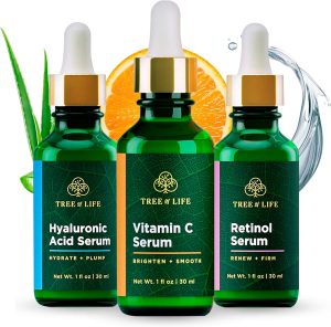 TREE OF LIFE BEAUTY ToLB Anti Aging Serum Combo Pack - 98% Natural, 72% ORGANIC - Vitamin C Serum - Retinol Serum - Hyaluronic Acid Serum