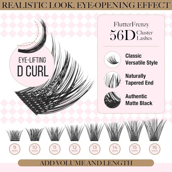 ⁦LASHVIEW Lash-Extension-Clusters 168pcs D Curl Lash Clusters Natural Look Cluster Lashes Extensions Super Thin Band & Soft Lashes Reusable 9-16mm MIX (56D)⁩ - الصورة ⁦5⁩