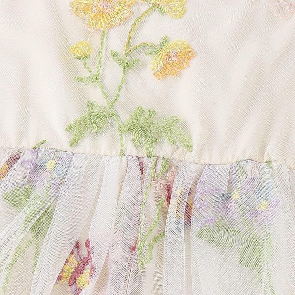 ⁦Azonee Dress Floral Lace Romper Set with Flower Headband, Embroidery Sleeveless Tulle Tutu Princess Back Bowknot Jumpsuit Toddler Kids Summer Clothes for Baby Girls 1st Birthday Party Outfit 90cm⁩ - الصورة ⁦6⁩