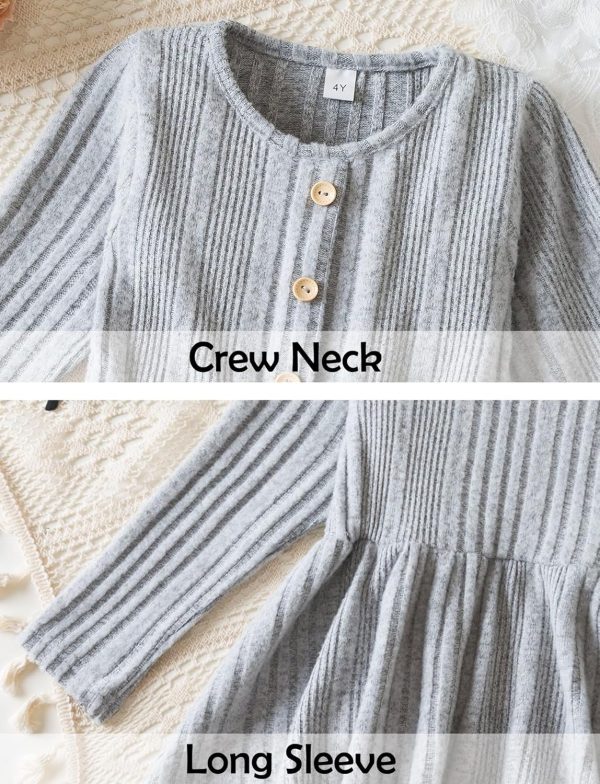 ⁦SEAUR Girls' Long Sleeve Dress Knit Striped Crew Neck Midi Dress A-Line Slim Waist Princess Dress⁩ - الصورة ⁦3⁩