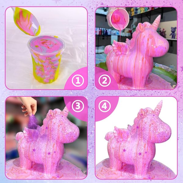 ⁦Beauenty Unicorn Paint Pouring Art Kit，Luminous Toy，Craft Kit Suitable for Children Aged 6-12，Girls and Boys, Children's Birthday Gift Toy, 4 5 6 7 8 9 10+⁩ - الصورة ⁦4⁩