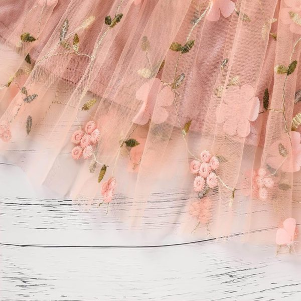 ⁦Azonee Toddler Baby Girl Romper Dress Infant Tulle Flower Dresses Little Girls Sleeveless Sundress, Princess Lace Clothes, With Flower Headband Summer Outfit 12M-18M⁩ - الصورة ⁦3⁩