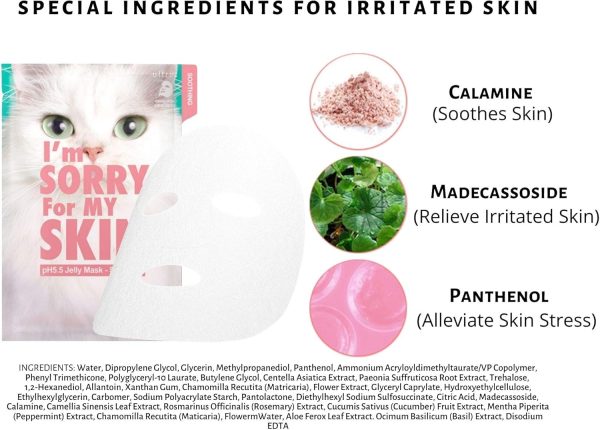 ⁦I'M SORRY FOR MY SKIN pH5.5 Jelly Face Mask Sheet Korean Skin Care, Soothing and Hydrating Face Masks Skincare Set, Spa Day Gifts for Women Self Care Items - Pack of 10⁩ - الصورة ⁦4⁩