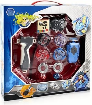 ALMEKAQUZ Battling Gyros Starter Set, 4-Piece Metal Fusion Fighting Gyro With 2 Two Way Launchers Grip Starter, Launchers Combat Battling Game, for Kids Boys Children Birthday Party Gift Idea.