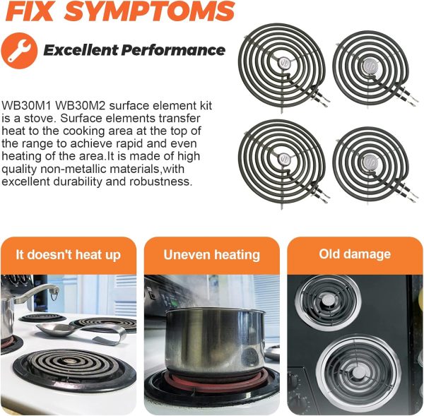 ⁦4 Pack ERS30M1 ERS30M2 Electric Stove Burner - Replacement for GE Hotpoint Kenmore,Electric Range Stove Burner Element Replacement 6"and 8" - Replaces WB30M1 and WB30M2 GE Stove Electric Burner⁩ - الصورة ⁦4⁩