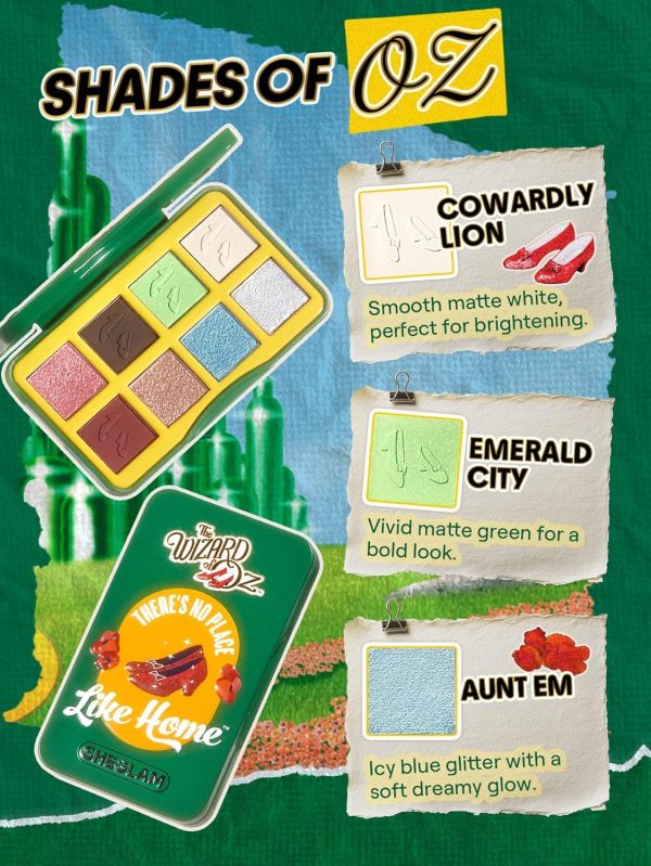 ⁦SHEGLAM No Place Like Home Palette The Wizard of OZ 8 Color Eyeshadow Matte Shimmer Glitter Pigment Eyeshadow Palette Set⁩ - الصورة ⁦2⁩