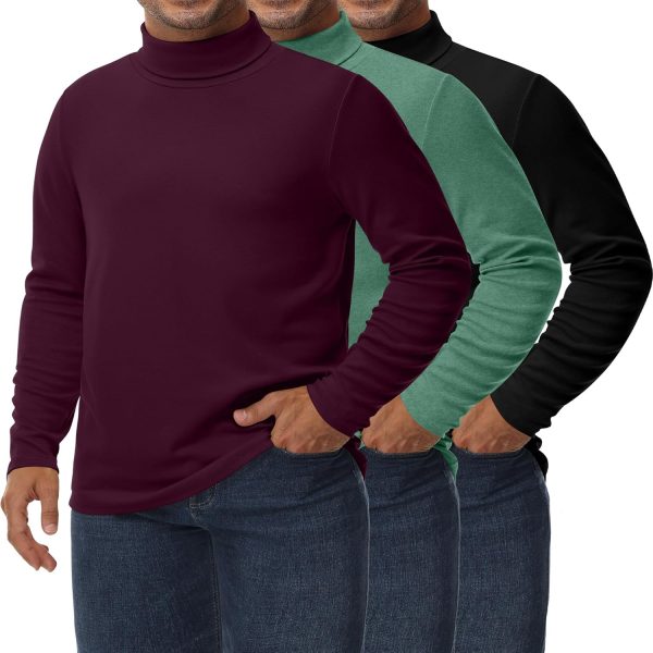 ⁦Ficerd 3 Pack Men's Big and Tall Turtleneck Shirts Cotton Long Sleeve Turtle Neck Tops Plus Size Loose Fit Basic Tee⁩ - الصورة ⁦2⁩