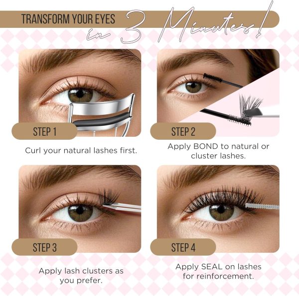 ⁦LASHVIEW Lash-Extension-Clusters 168pcs D Curl Lash Clusters Natural Look Cluster Lashes Extensions Super Thin Band & Soft Lashes Reusable 9-16mm MIX (56D)⁩ - الصورة ⁦7⁩