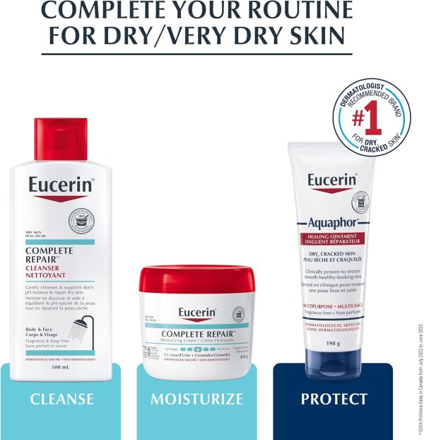 ⁦EUCERIN Complete Repair Moisturizing Cream, Face and Body Cream for Dry Skin, 5% Urea Cream, Ceramide Cream, Dry Skin Cream Body Moisturizer, Fragrance Free, Non-Greasy, Dermatological Skin Care, 454g⁩ - الصورة ⁦6⁩