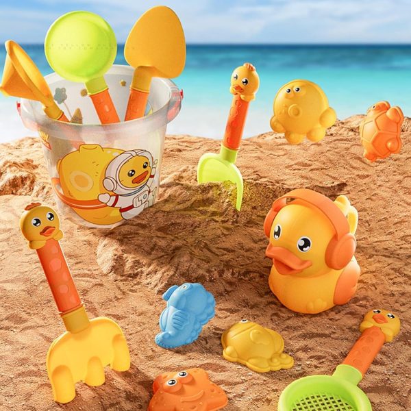 ⁦14Pcs Beach Toys Set for Kids, Play Sand Toys for Toddlers, Cute Yellow Duck Sandbox Toy Outdoor Fun Sand Tools with Bucket and Spade Watering Cans Shovels, Rakes, Molds, Summer Beach Games for Kids⁩ - الصورة ⁦2⁩