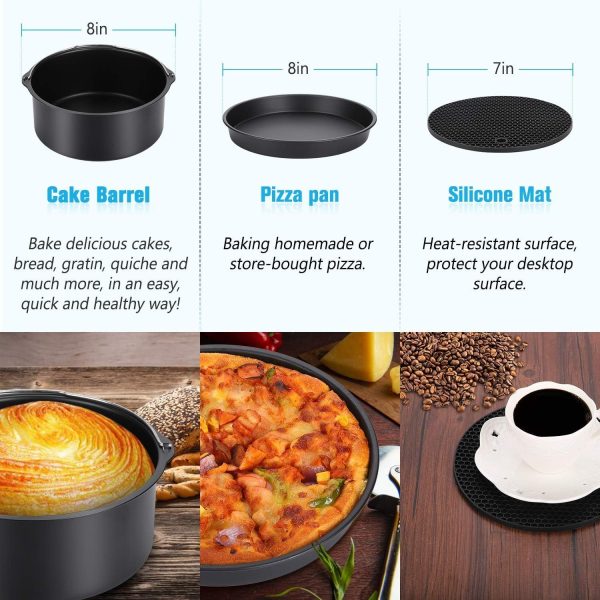 ⁦XICEN 8 Inch XL Air Fryer Accessories, 19 Pcs Deep Fryer Accessories with Recipe Cookbook for Growise Phillips Cozyna Fits All 4.2QT - 5.8QT Air Fryer⁩ - الصورة ⁦2⁩