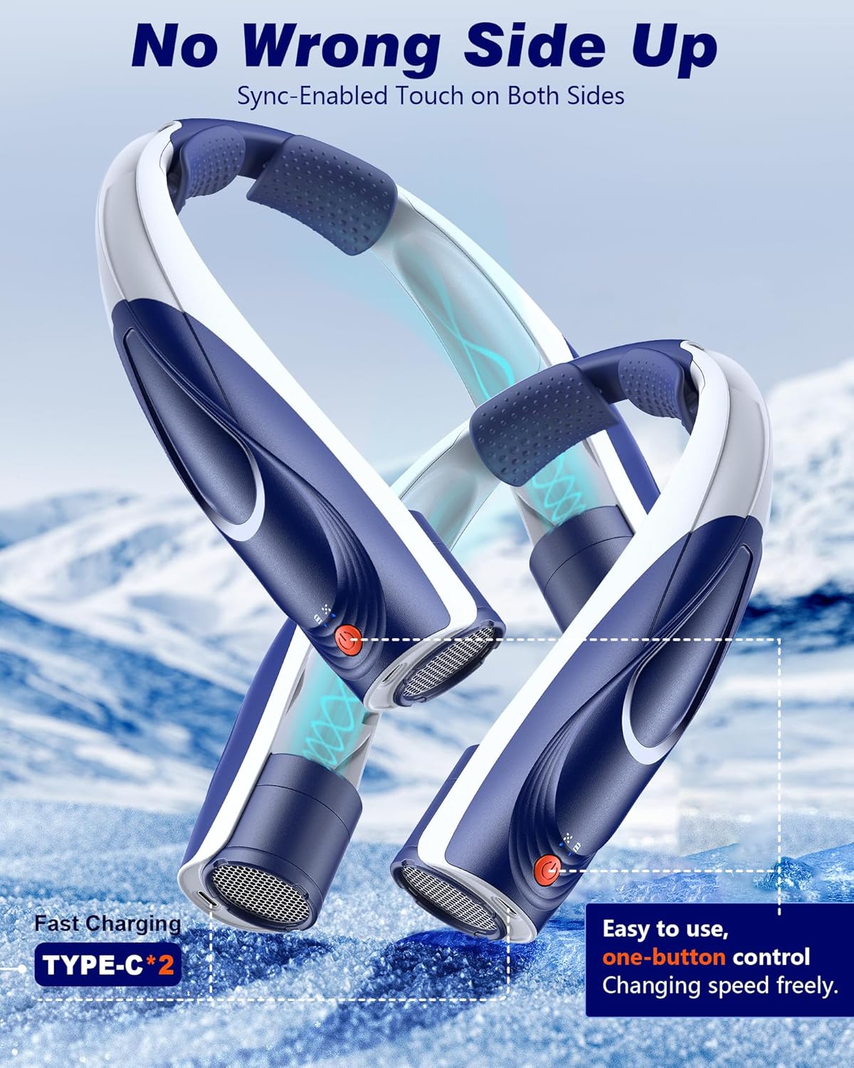 Tenvolti Portable Neck Fan, 360° Cooling, Hands Free Bladeless, 6 Speeds, 6000mAh Battery USB-C Rechargeable Fan, Ultra-Quiet Personal Fan for Women Men, Ideal for Travel Office Outdoor, Dark Blue 7 Tenvolti Portable Neck Fan, 360° Cooling, Hands Free Bladeless, 6 Speeds, 6000mAh Battery USB-C Rechargeable Fan, Ultra-Quiet Personal Fan for Women Men, Ideal for Travel Office Outdoor, Dark Blue - الصورة 7