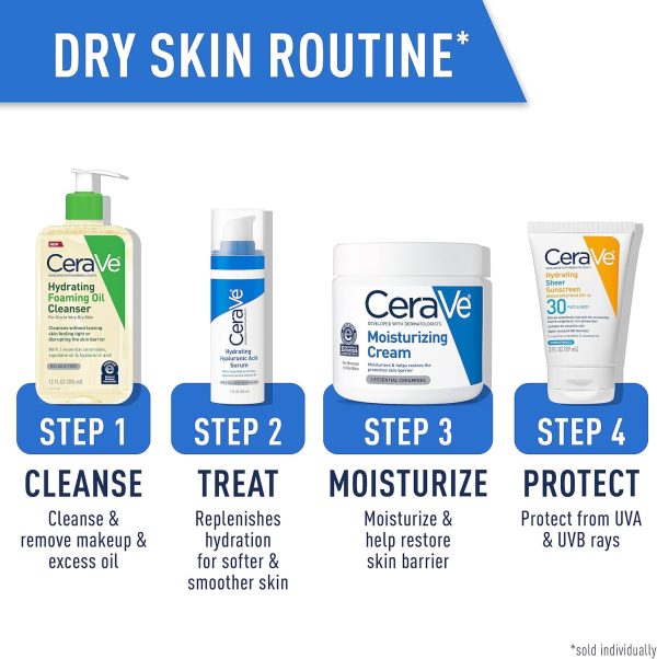 ⁦CeraVe Hydrating Foaming Oil Cleanser | Moisturizing Oil Cleanser for Face & Body | Squalane Oil + Hyaluronic Acid + Ceramides | For Dry to Very Dry Skin | Fragrance Free & Residue Free | 19 FL Oz⁩ - الصورة ⁦8⁩